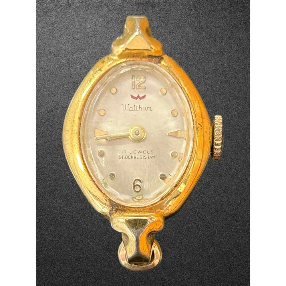 Vintage Waltham 17 Jewels Ladies Oval Gold Watch For Parts Repair